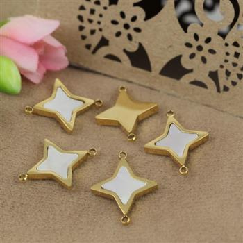 Łącznik gwazdka z masą perłową stal szlachetna pozłacana PVD 16x13mm