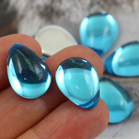 Kaboszon szklany Aquamarine - Silver Foiled łezka 18x13mm