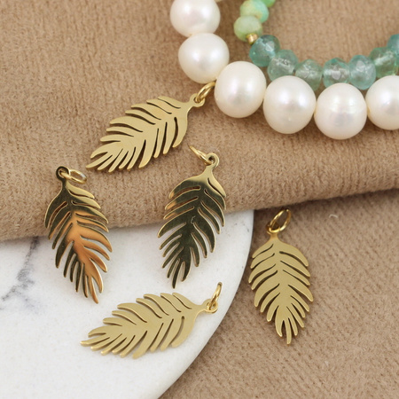 Zawieszka pióro stal szlachetna pozłacana 19x8mm