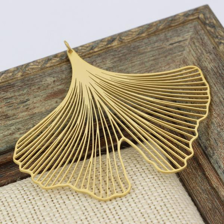 Zawieszka ażurowa miłorząb / ginko liść stal szlachetna pozłacana PVD 60x70mm