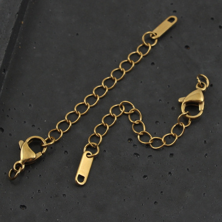 Zapięcie przedłużka z karabińczykiem stal szlachetna pozłacana 5cm