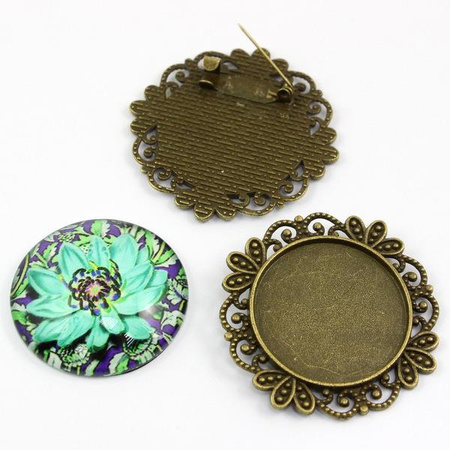 Baza do kaboszonu okrągła mosiężna broszka 30mm [1szt]