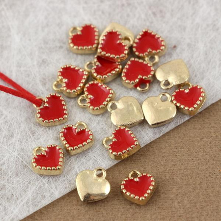 Zawieszka złota serce emaliowane czerwone 8x7mm