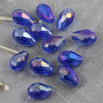 Kryształek szklany kropla fasetowana niebieska luster AB 15x10mm