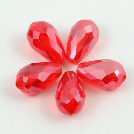 Kryształek szklany kropla fasetowana czerwona luster 15x10mm