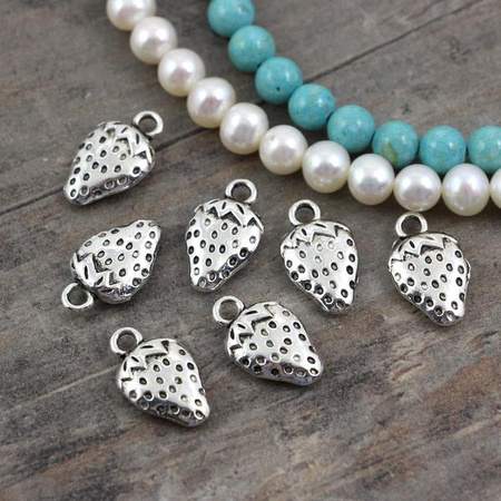 Zawieszka metalowa truskawka srebrna 17x10mm