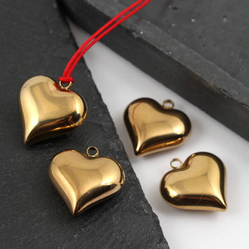 Zawieszka serce wypukłe stal szlachetna pozłacana 16mm