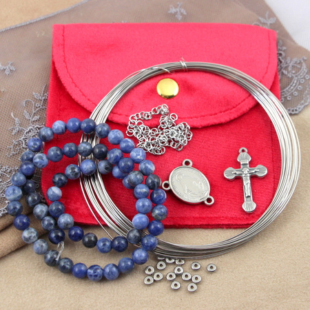 Zestaw do samodzielnego wykonania różańca z kul sodalitu 6mm i stali szlachetnej