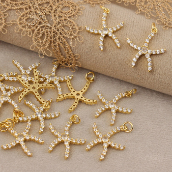 Zawieszka rozgwiazda mosiądz złocony z cyrkoniami 18mm