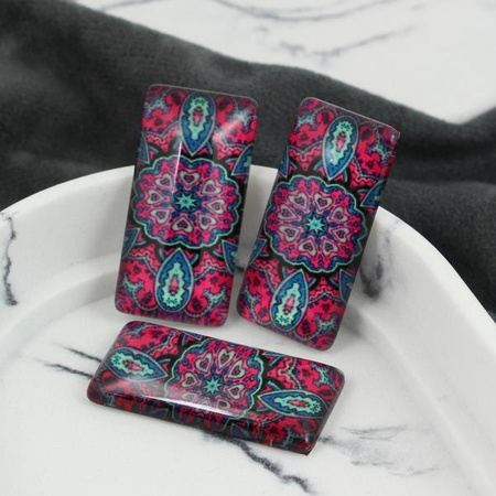 Kaboszon szklany z grafiką ornament różowy 38x19mm