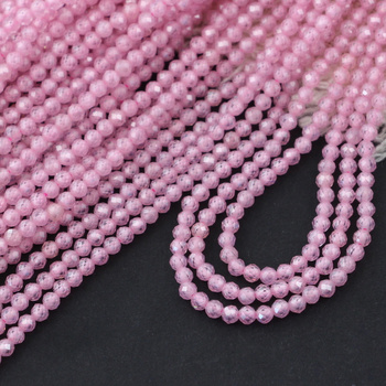 Cyrkonia kula fasetowana różowa 3mm [sznur 36cm]