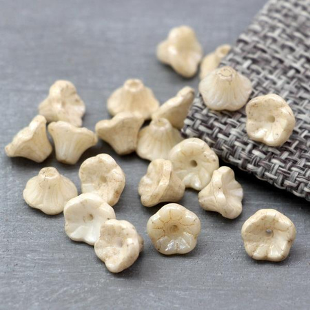 Flower Cup Beads Chalk White Champagne Luster 7x5mm [10szt]