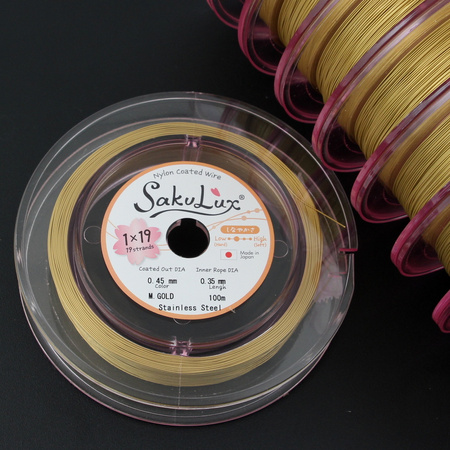 Japońska linka stalowa jubilerska SakuLux 19-splotowa Metallic Gold 0,45mm [szpula 100m]