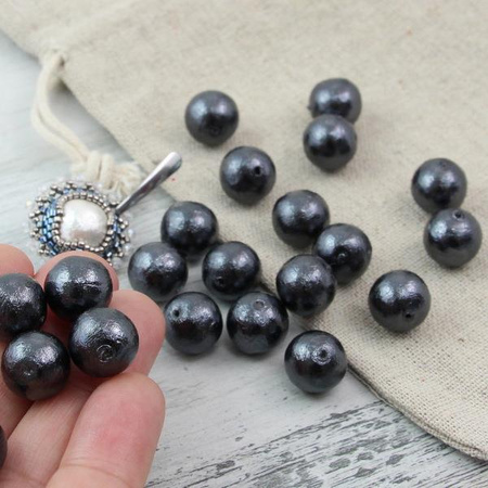 Miyuki Cotton Pearls Black kula 12mm