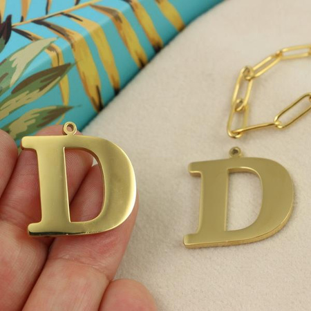 Zawieszka stal szlachetna pozłacana 25mm litera D