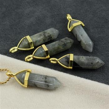 Labradoryt zawieszka grot w okuciu 40x8mm