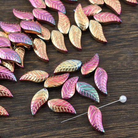 Listek szklany różowo- tęczowy 18x8mm [4szt]