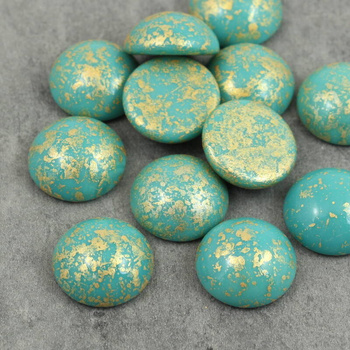 Kaboszon szklany Gold Splash Turquoise Green 16mm