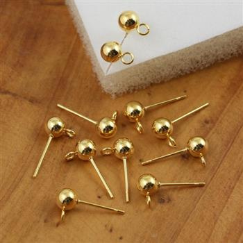 Bigle sztyfty złote z kulką stal szlachetna 5mm o.przednie [para]