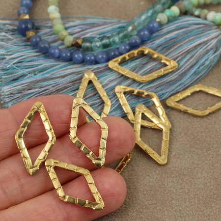 Łącznik romb fakturowany stal szlachetna pozłacana 24x13 mm