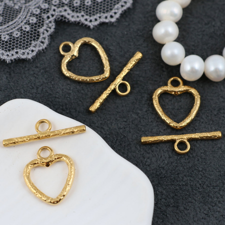 Zapięcie toggle stal szlachetna pozłacana serce 16x14mm