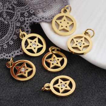 Zawieszka gwiazda z cyrkonią stal szlachetna pozłacana 12mm