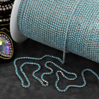 Taśma ozdobna cyrkoniowa silver/aquamarine 1,5mm [50cm]