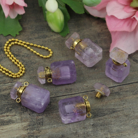 Ametyst zawieszka perfumetka z odkręcanym korkiem 19x10mm