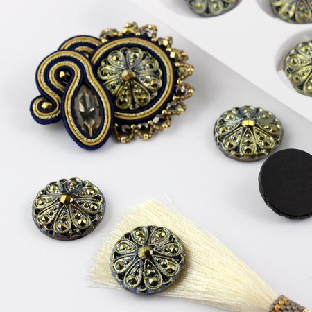 Kaboszon szklany Rosette gold blue moneta 22mm