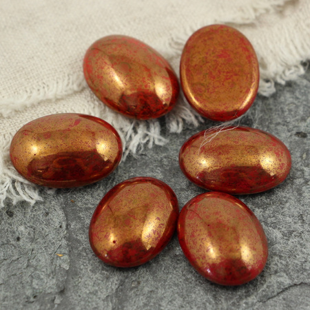 Kaboszon szklany Dk. Opaque Red - Luster - Opaque Topaz/Pink owal 25x18mm