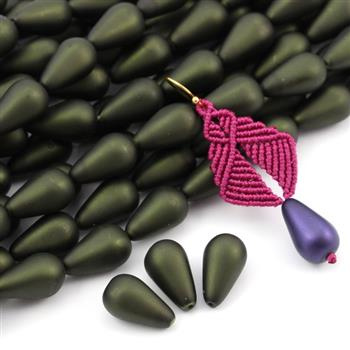 Drop Beads Velvet Dark Olive 18x11mm [4szt]