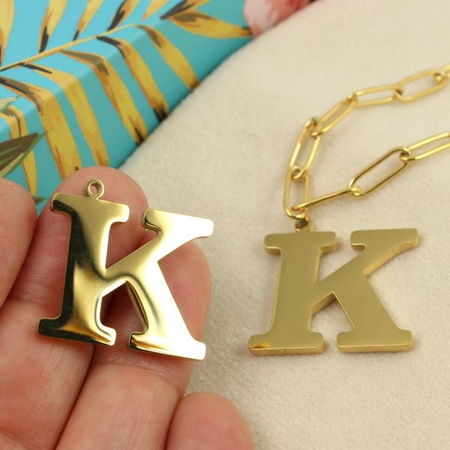 Zawieszka stal szlachetna pozłacana 25mm litera K