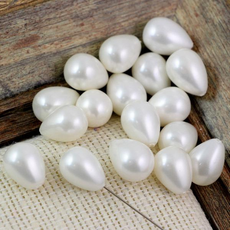 Perła seashell kropla biała wiercona do połowy HQ 14x10mm