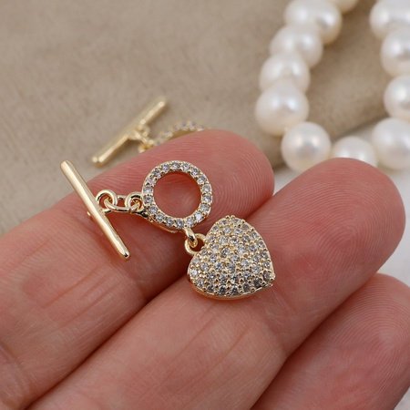 Zapięcie toggle z sercem z cyrkoniami mosiądz pozłacany 10mm