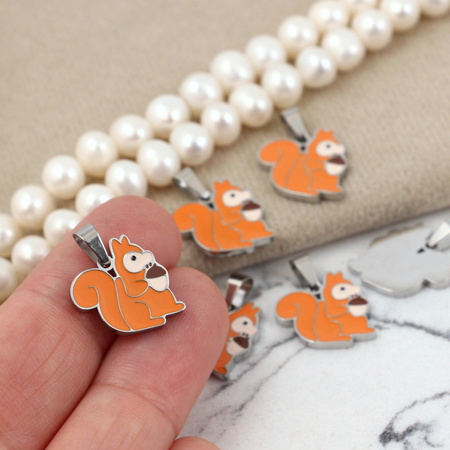 Zawieszka wiewiórka stal szlachetna emaliowana 15mm