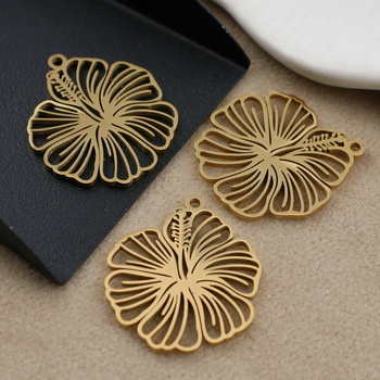 Zawieszka kwiat hibiskusa stal szlachetna pozłacana 23mm