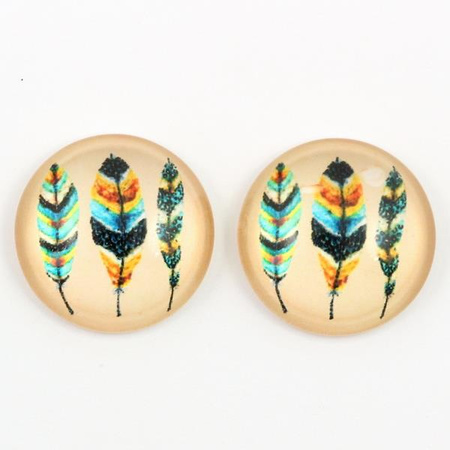 Kaboszon szklany z grafiką piórka moneta 20mm