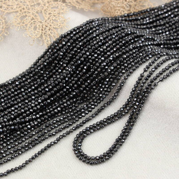 Cyrkonia kula fasetowana czarna 2mm [sznur 37cm]