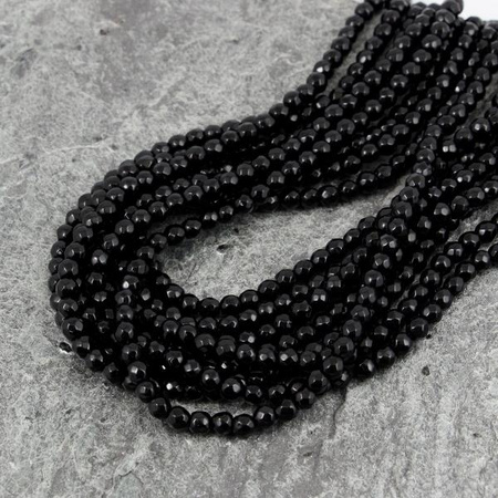 Agat czarny kula fasetowana 6mm [sznur 38cm]