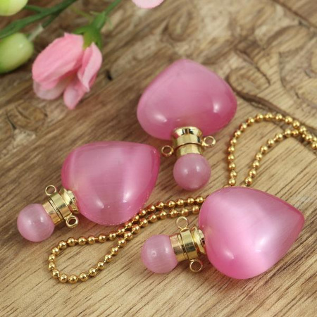 Kocie oko zawieszka serce perfumetka z odkręcanym korkiem 35x22mm