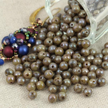 Round Beads Opaque Grey Picasso 4mm [50szt]