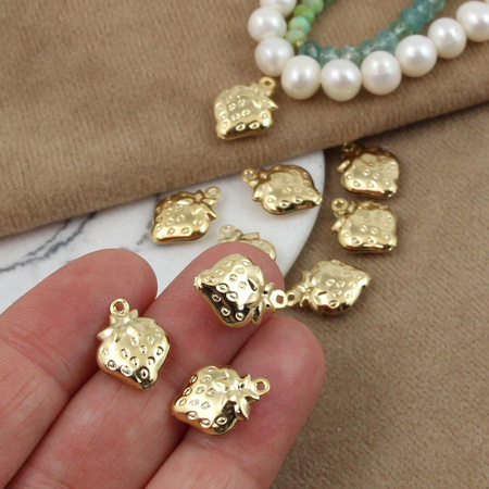 Zawieszka truskawka stal szlachetna pozłacana 15x11mm