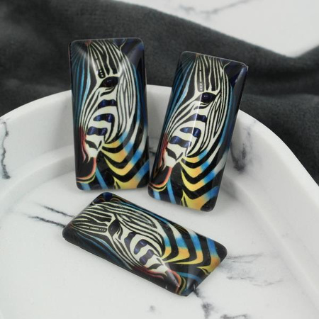 Kaboszon szklany z grafiką zebra prostokąt 38x19mm