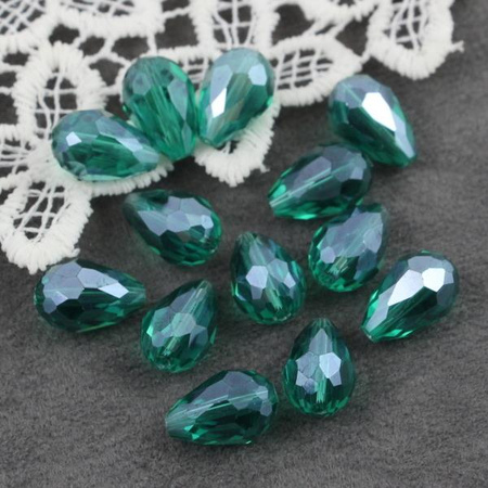 Kryształek szklany kropla fasetowana zielona luster 15x10m