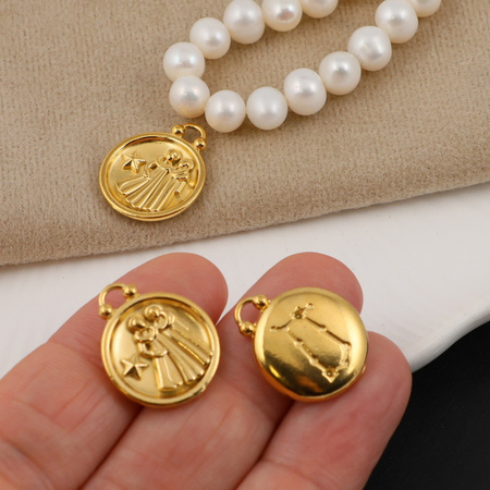 Zawieszka stal szlachetna pozłacana znaki zodiaku Bliźnieta 17mm