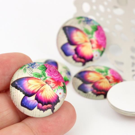 Kaboszon szklany z grafiką motyl kolorowy moneta 25mm