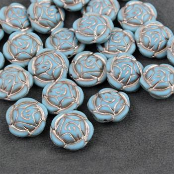Rose Beads Opaque Turquoise Matte Light Pink Patina 16mm [1szt]