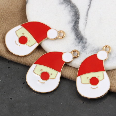 Metalowa zawieszka emaliowana głowa Mikołaja 30x17mm