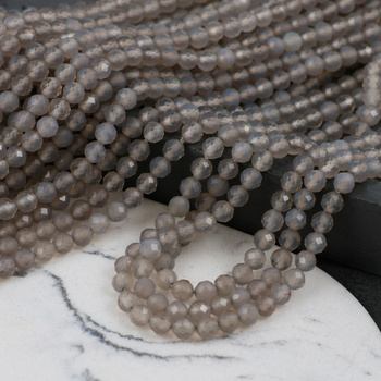Agat szary kula fasetowana 4mm [sznur 39cm]