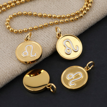 Zawieszka stal szlachetna pozłacana emaliowana znaki zodiaku Lew 12mm